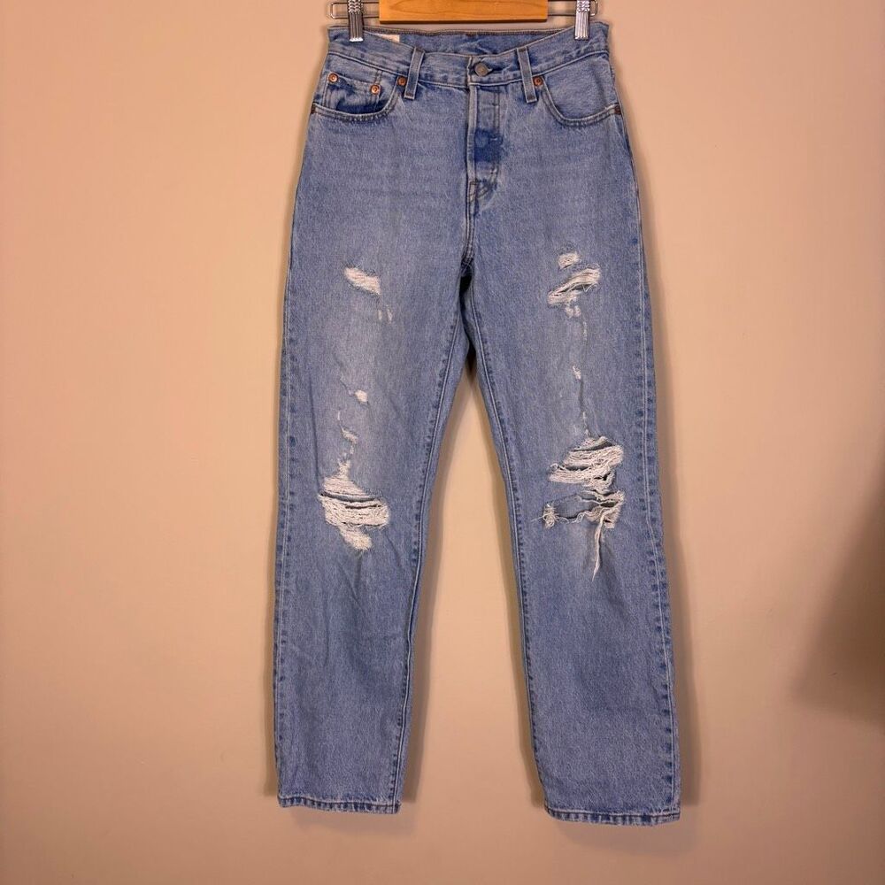 Levi's High Waisted 501 Distressed Straight Leg Jeans 25 Long Inseam